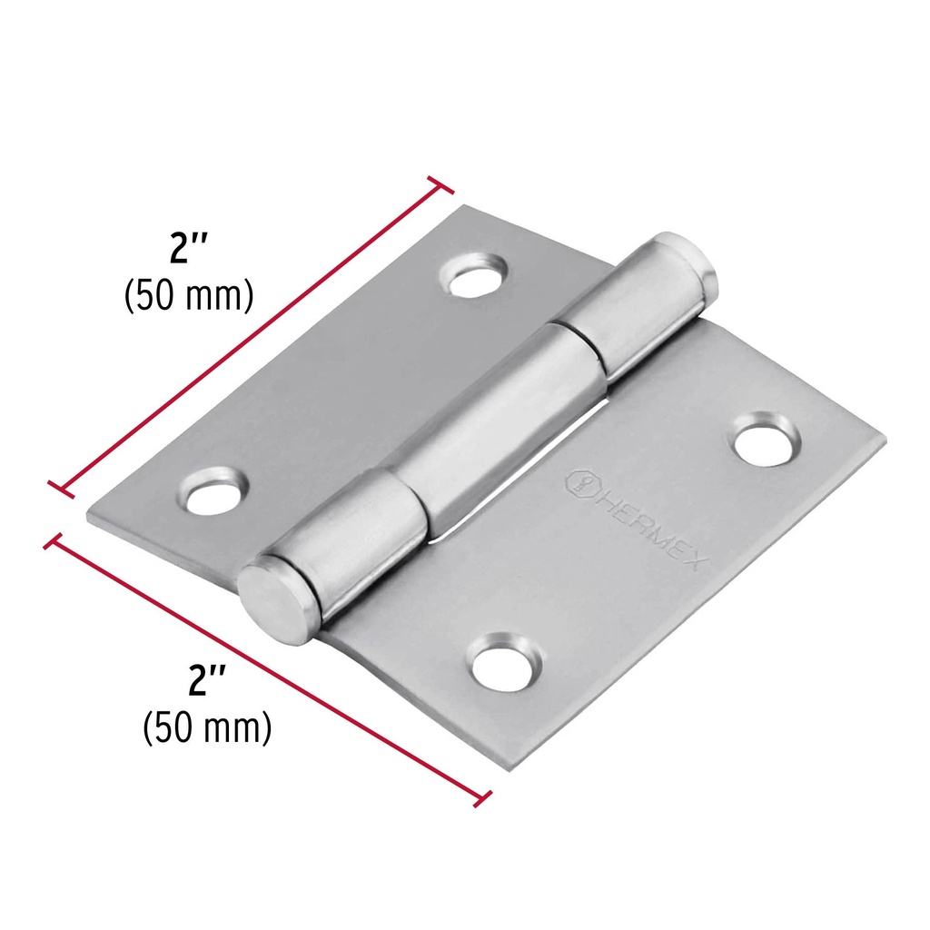 Bisagra cuadrada 2' acero inoxidable, plana, Hermex