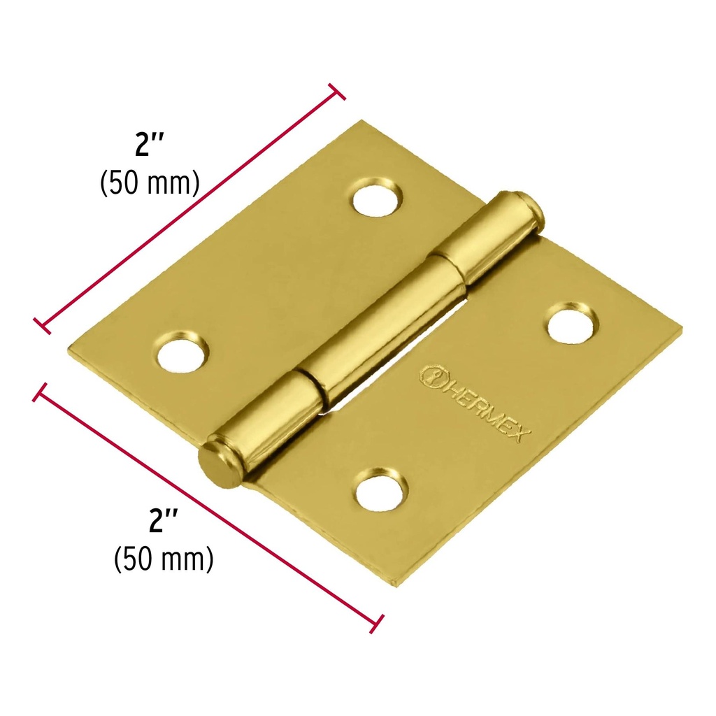 Bisagra cuadrada 2' acero latonado, plana, Hermex
