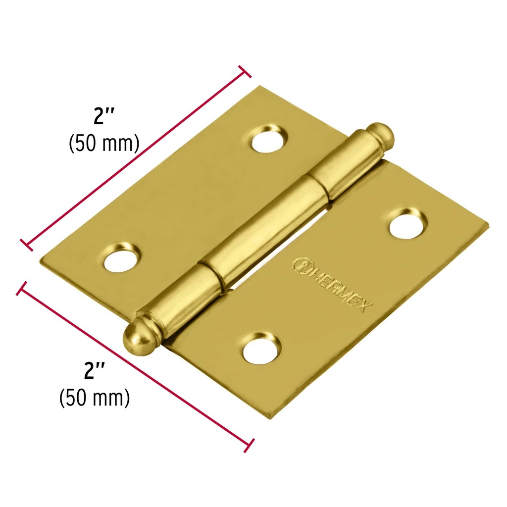 Bisagra cuadrada 2' acero latonado, redonda, Hermex