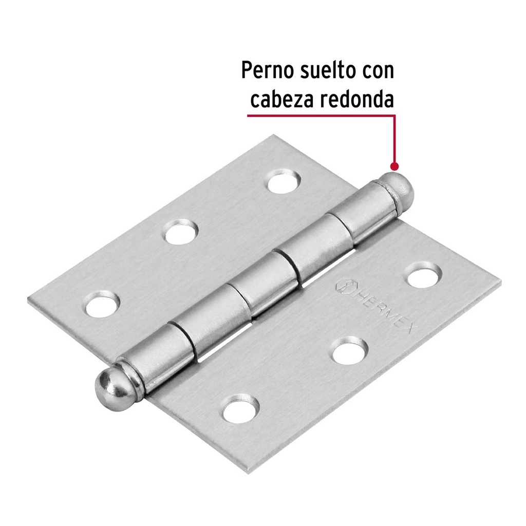 Bisagra cuadrada 2-1/2' acero cromo mate, redonda, Hermex