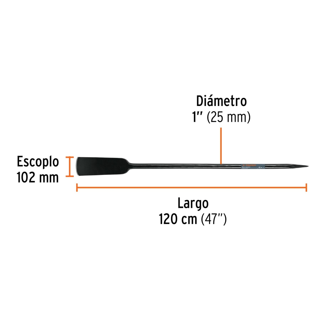 Barra cavadora 1' x 120 cm, escoplo 102 mm, Truper