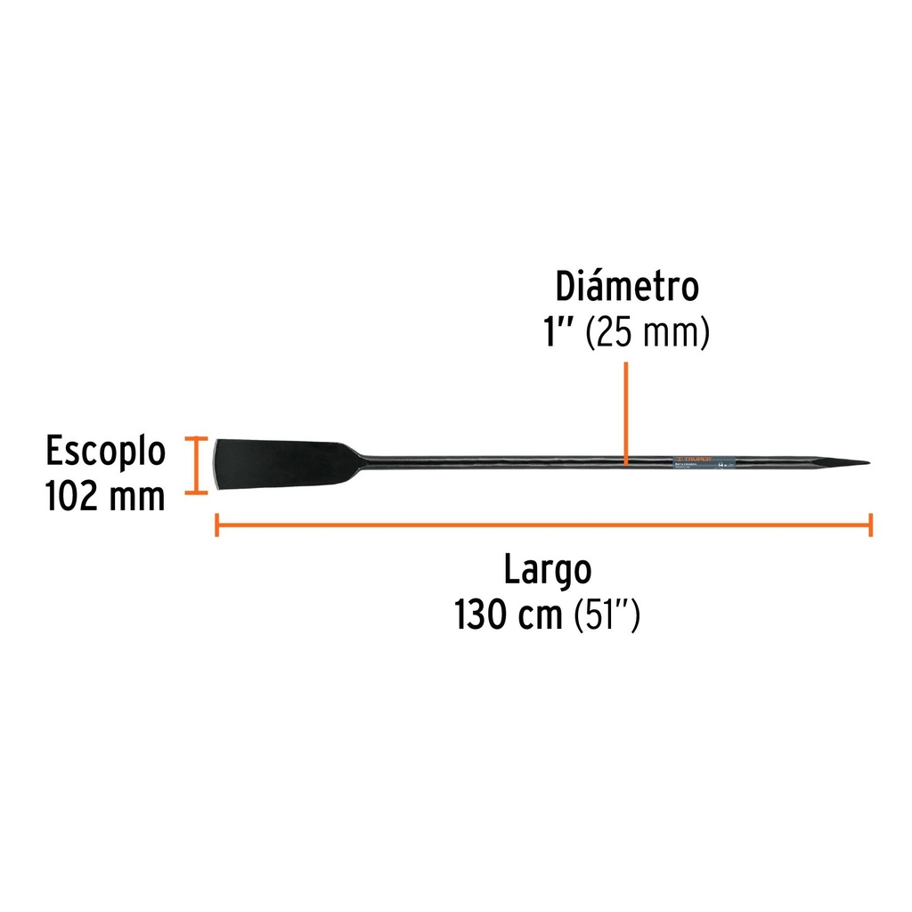 Barra cavadora 1' x 130 cm, escoplo 102 mm, Truper