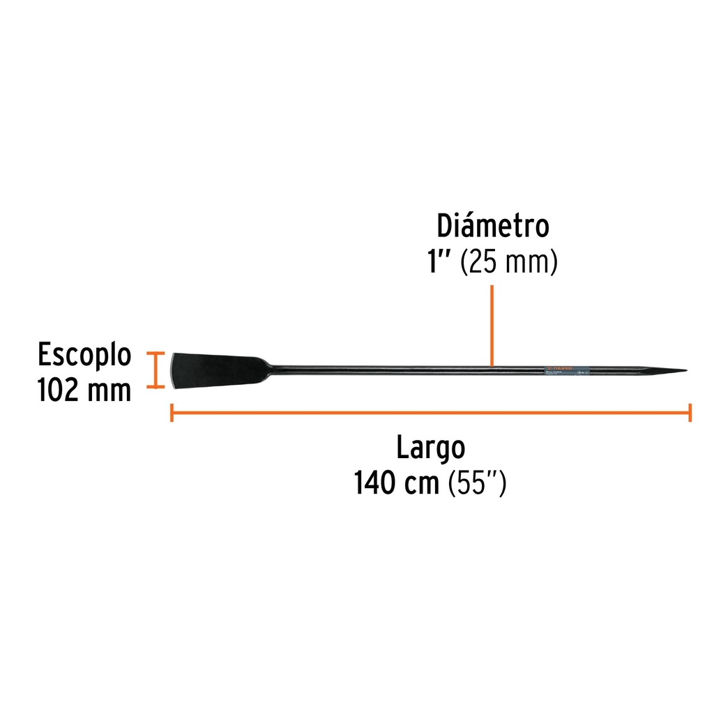 Barra cavadora 1' x 140 cm, escoplo 102 mm, Truper