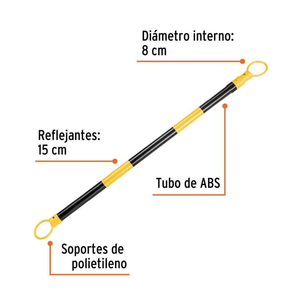 Barra extensible de 1.3 a 2.1 m reflejante para conos