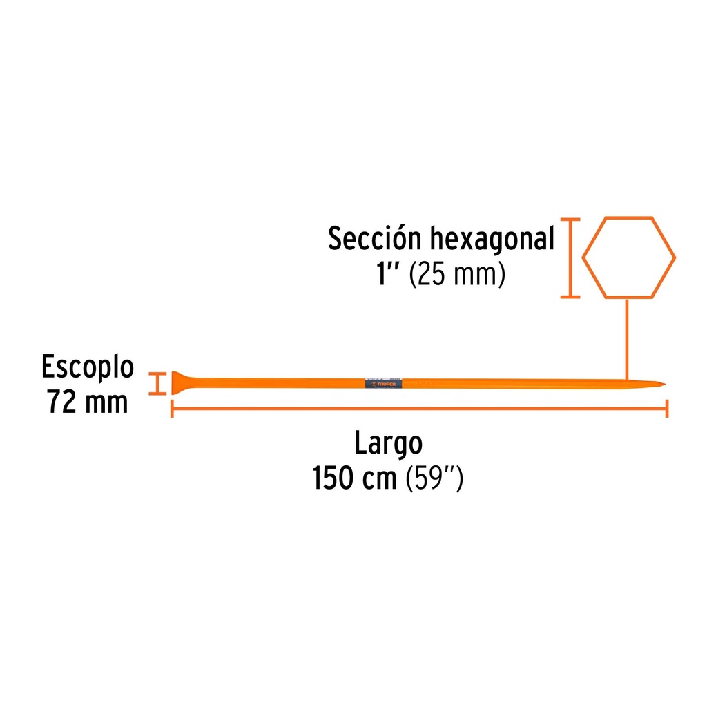 Barreta de punta de 1'x150 cm, escoplo 72 mm,Truper