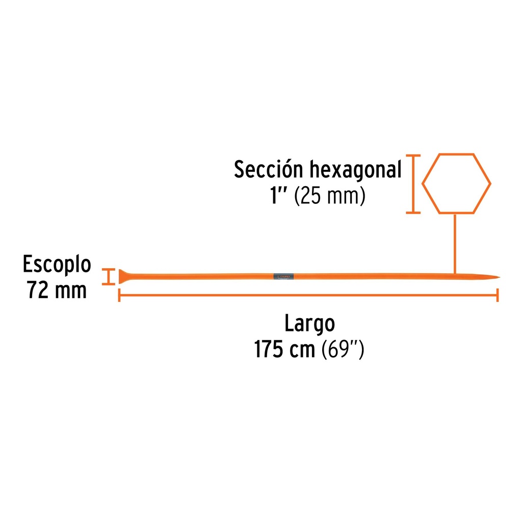 Barreta de punta de 1'x175 cm, escoplo 72 mm,Truper