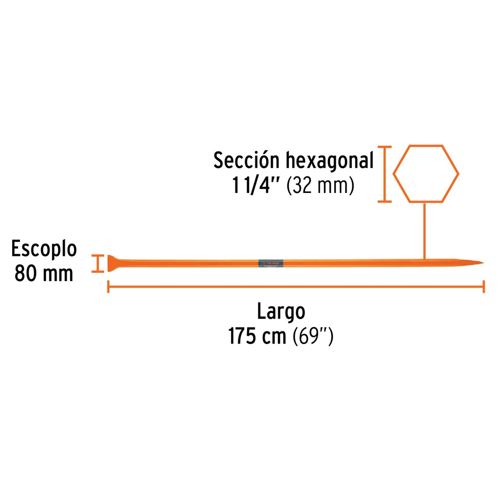Barreta de punta de 1-1/4' x 175 cm, escoplo 80 mm, Truper