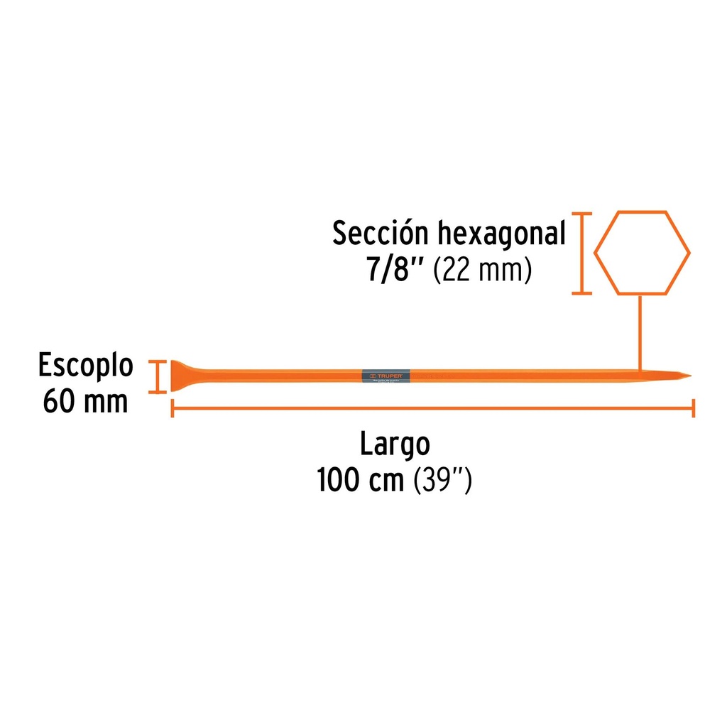 Barreta de punta de 7/8' x 100 cm, escoplo 60 mm, Truper