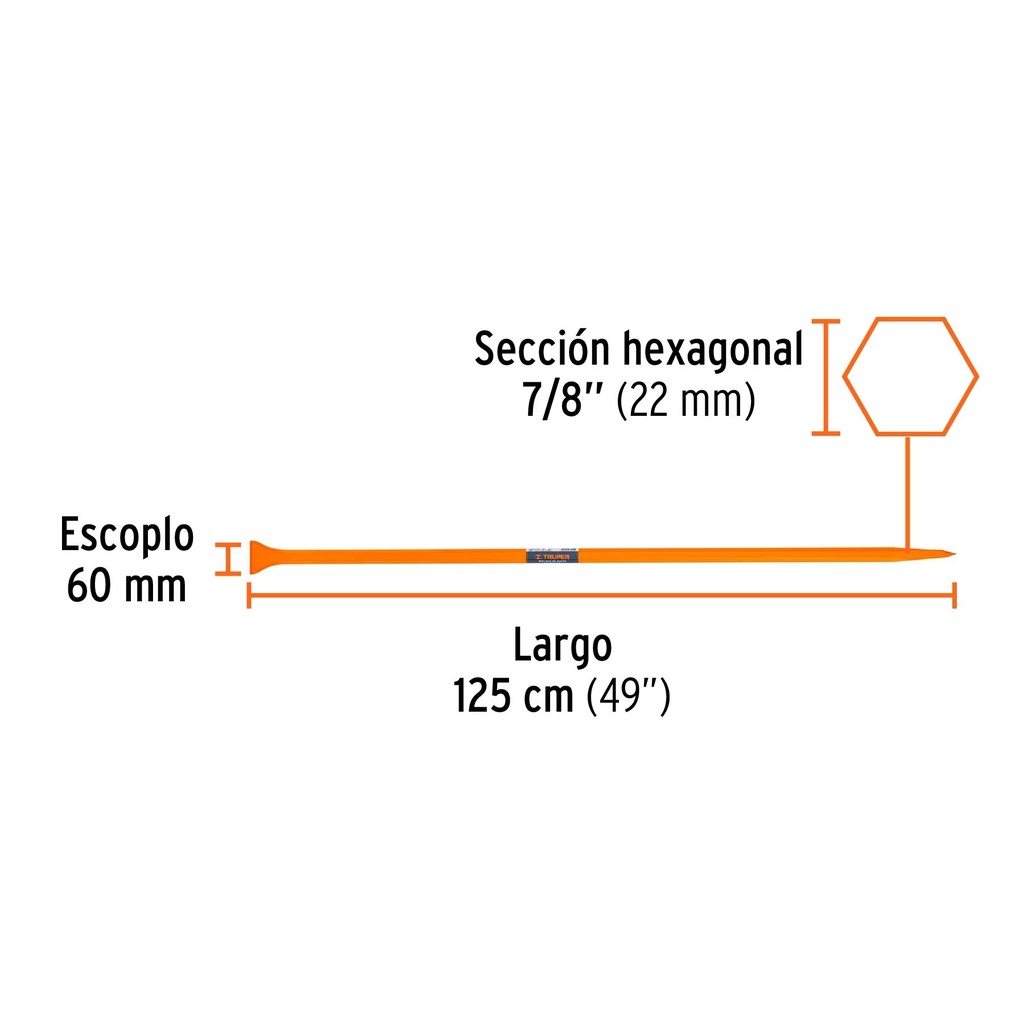 Barreta de punta de 7/8' x 125 cm, escoplo 60 mm, Truper