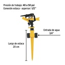 Aspersor plástico dos vías, estaca de 14 cm, Pretul