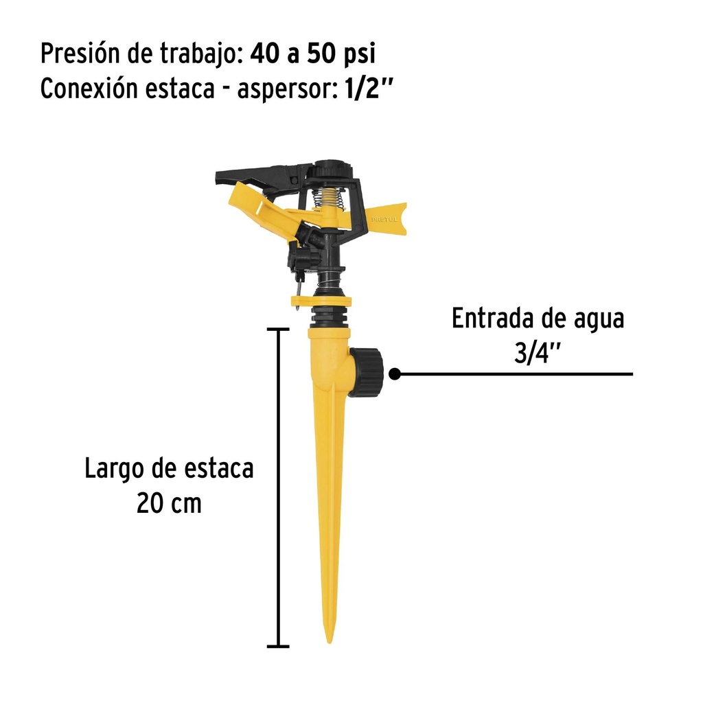 Aspersor plástico una vía, estaca de 17 cm, Pretul