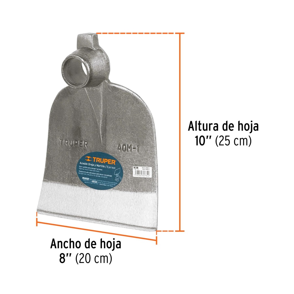 Azadón No. 1 oreja y martillo 2.6 lb sin mango, Truper