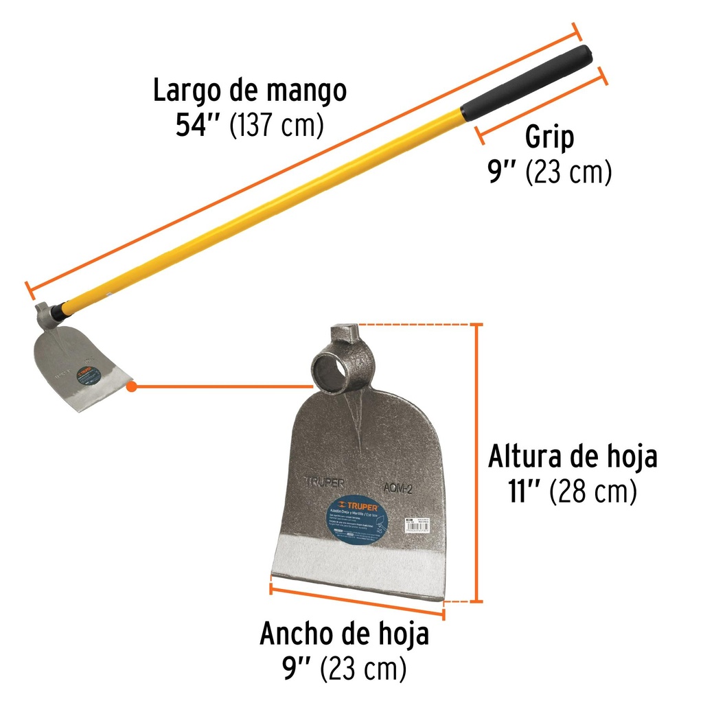 Azadón No. 2 oreja y martillo 2.8 lb con mango de 54'