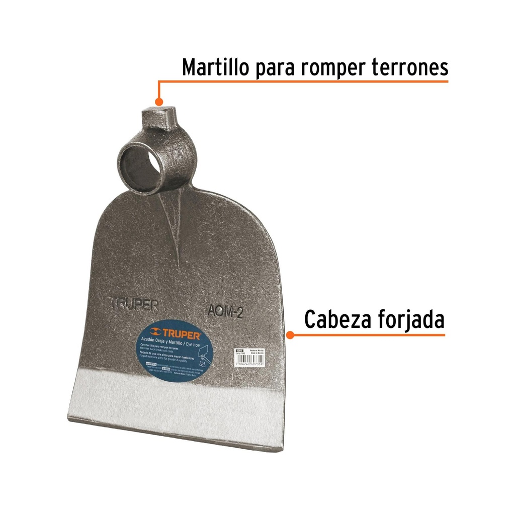 Azadón No. 2 oreja y martillo 2.8 lb sin mango, Truper