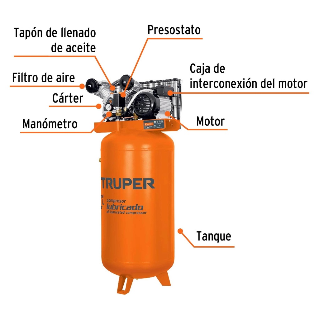 Compresor vertical 180 L, 4 HP (potencia máxima ), 220 V