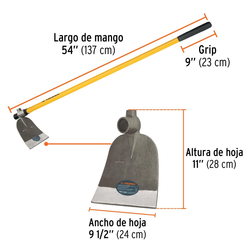 Azadón No. 3 oreja y martillo 3.1 lb con mango de 54'