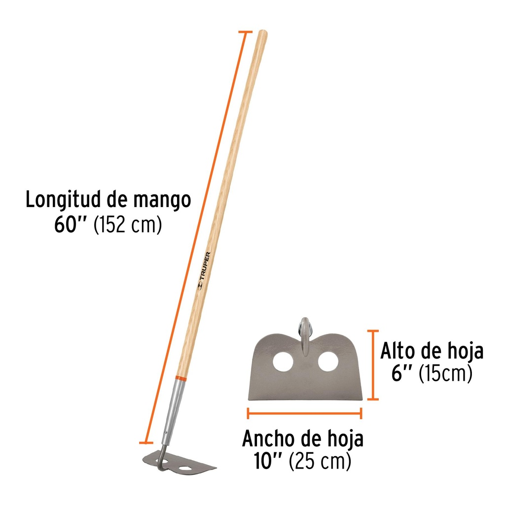 Azadón mezclero cabeza forjada, 10' de ancho, mango 60'