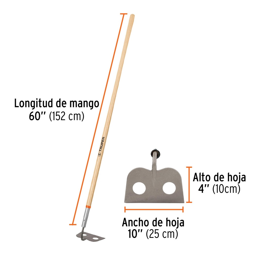 Azadón mezclero cabeza forjada, 7' de ancho, mango 60'