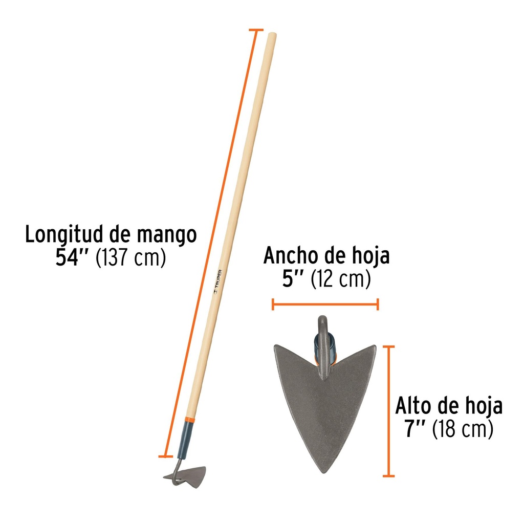 Azadón triangular jardinero con mango de madera 54', Truper