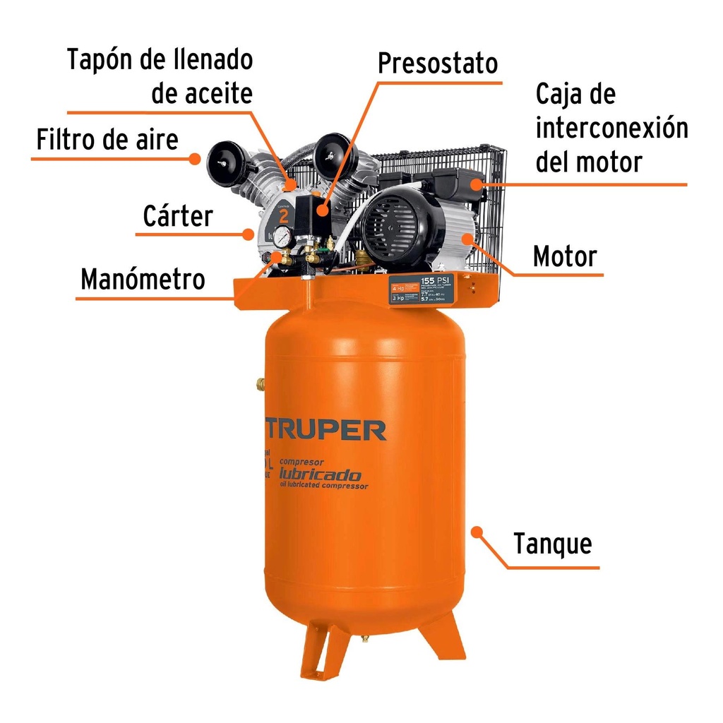 Compresor vertical 120 L, 4 HP (potencia máxima ), 220 V