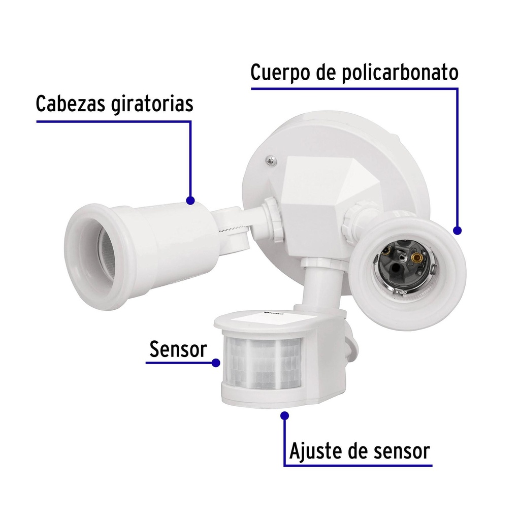 Arbotante blanco c/sensor movimiento, lámparas no incluidas