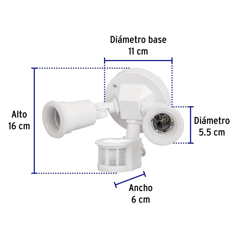 Arbotante blanco c/sensor movimiento, lámparas no incluidas