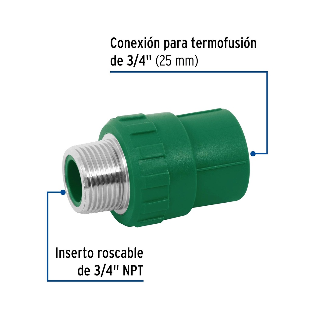 Adaptador PPR 3/4' macho con inserto metálico, Foset