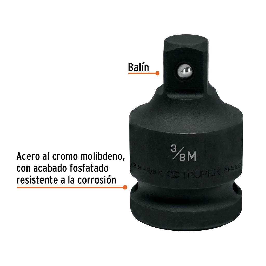 Adaptador de impacto 1/2' (H) x 3/8' (M), Truper