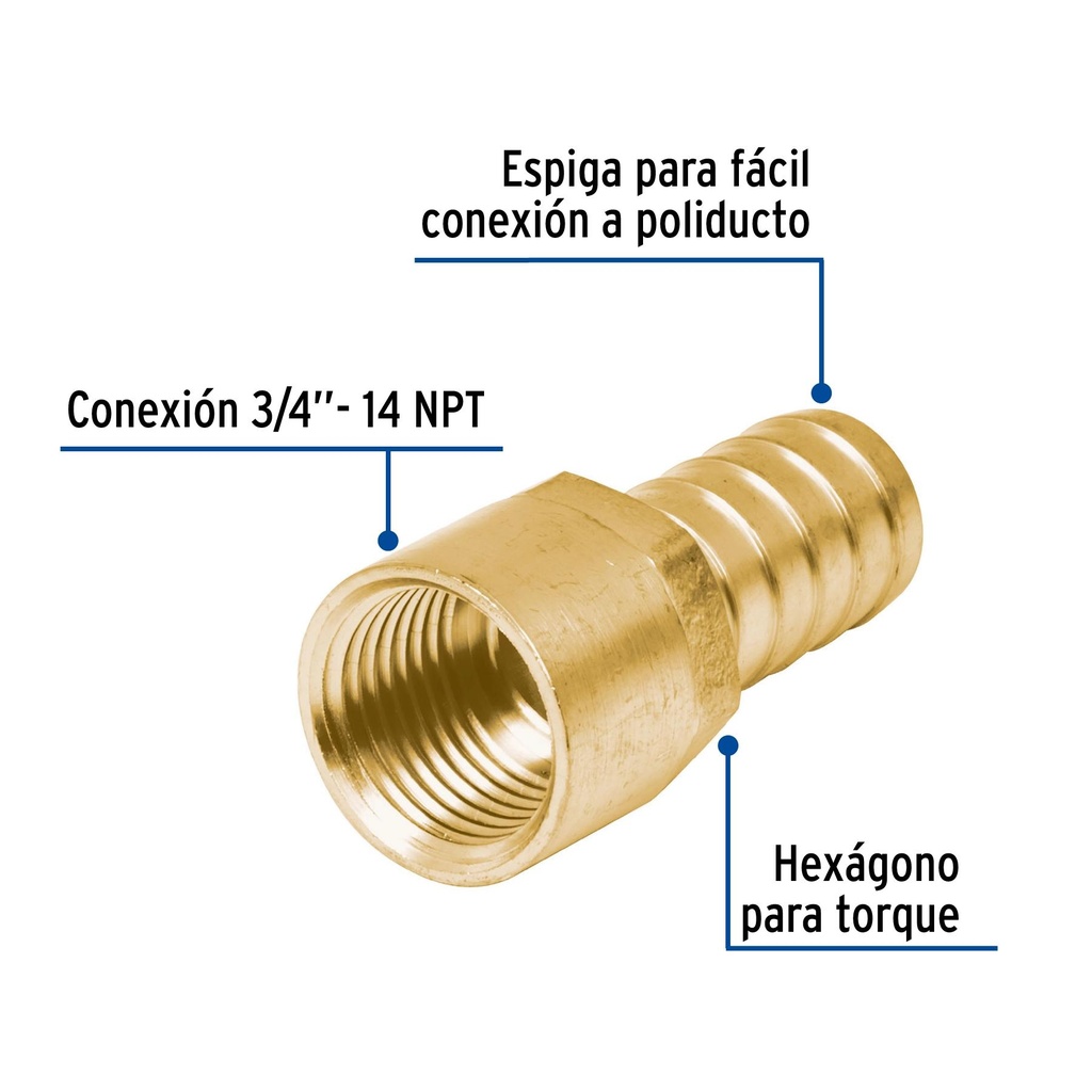 Adaptador hembra de latón 3/4' para poliducto, Foset