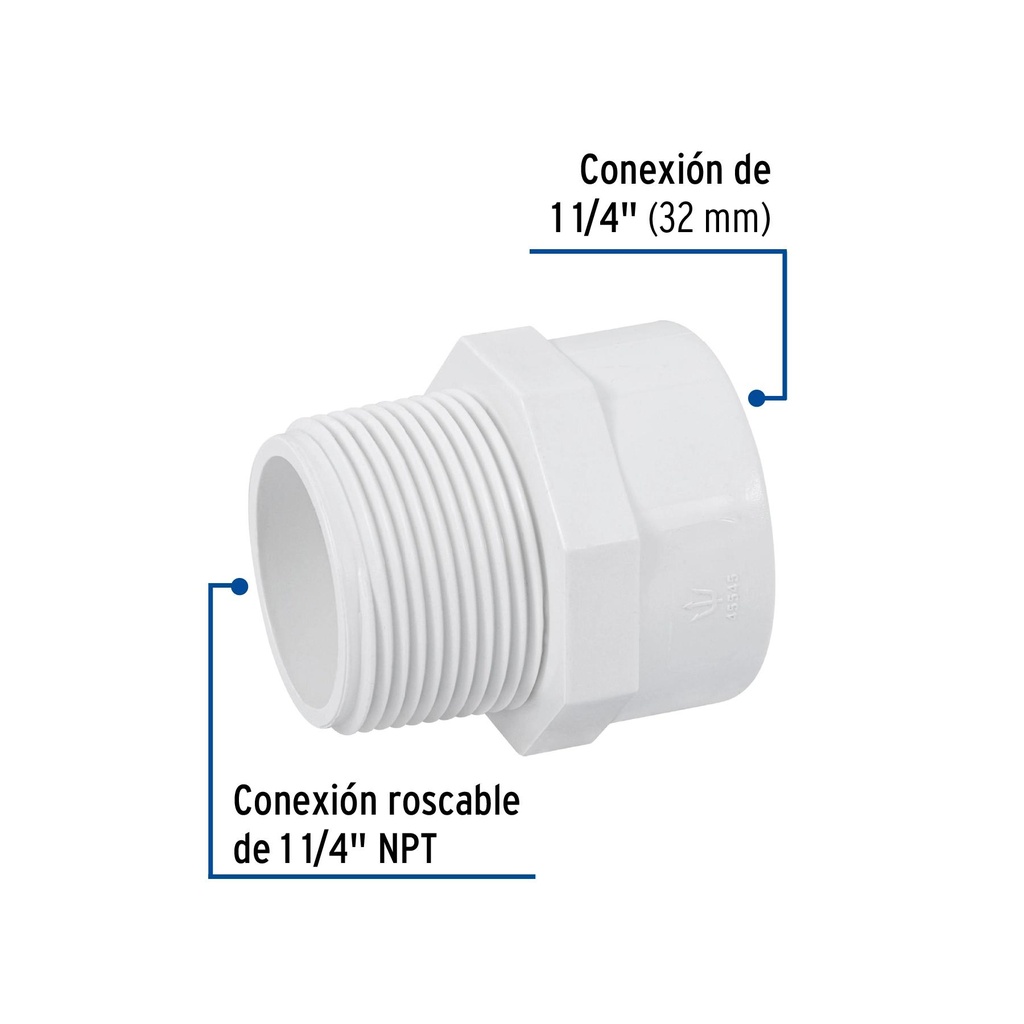 Adaptador macho de PVC de 1-1/4', Foset