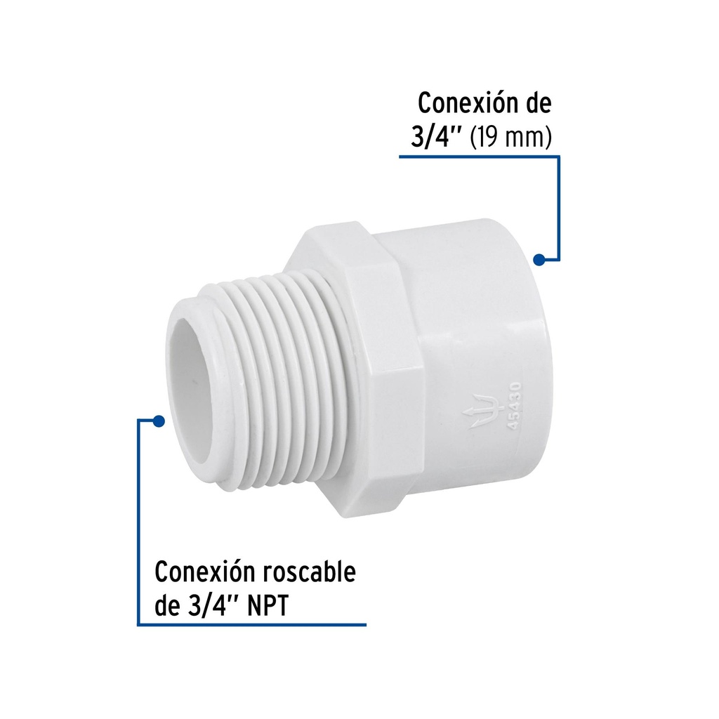 Adaptador macho de PVC de 3/4', Foset