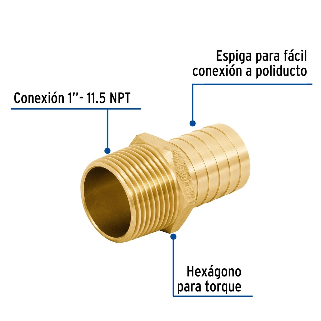 Adaptador macho de latón 1' para poliducto, Foset