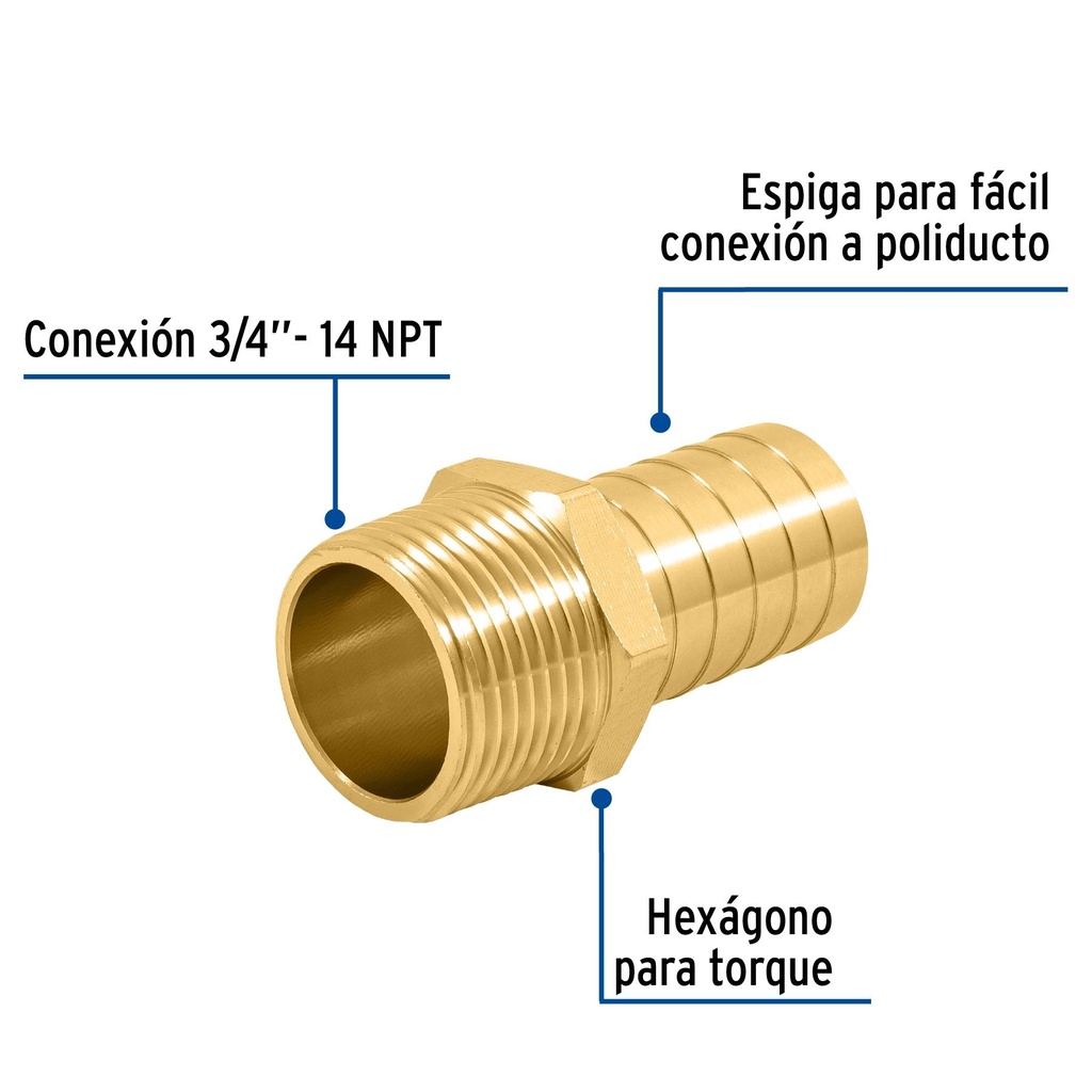 Adaptador macho de latón 3/4' para poliducto, Foset