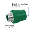 Adaptador PPR 1' macho con inserto metálico, Foset