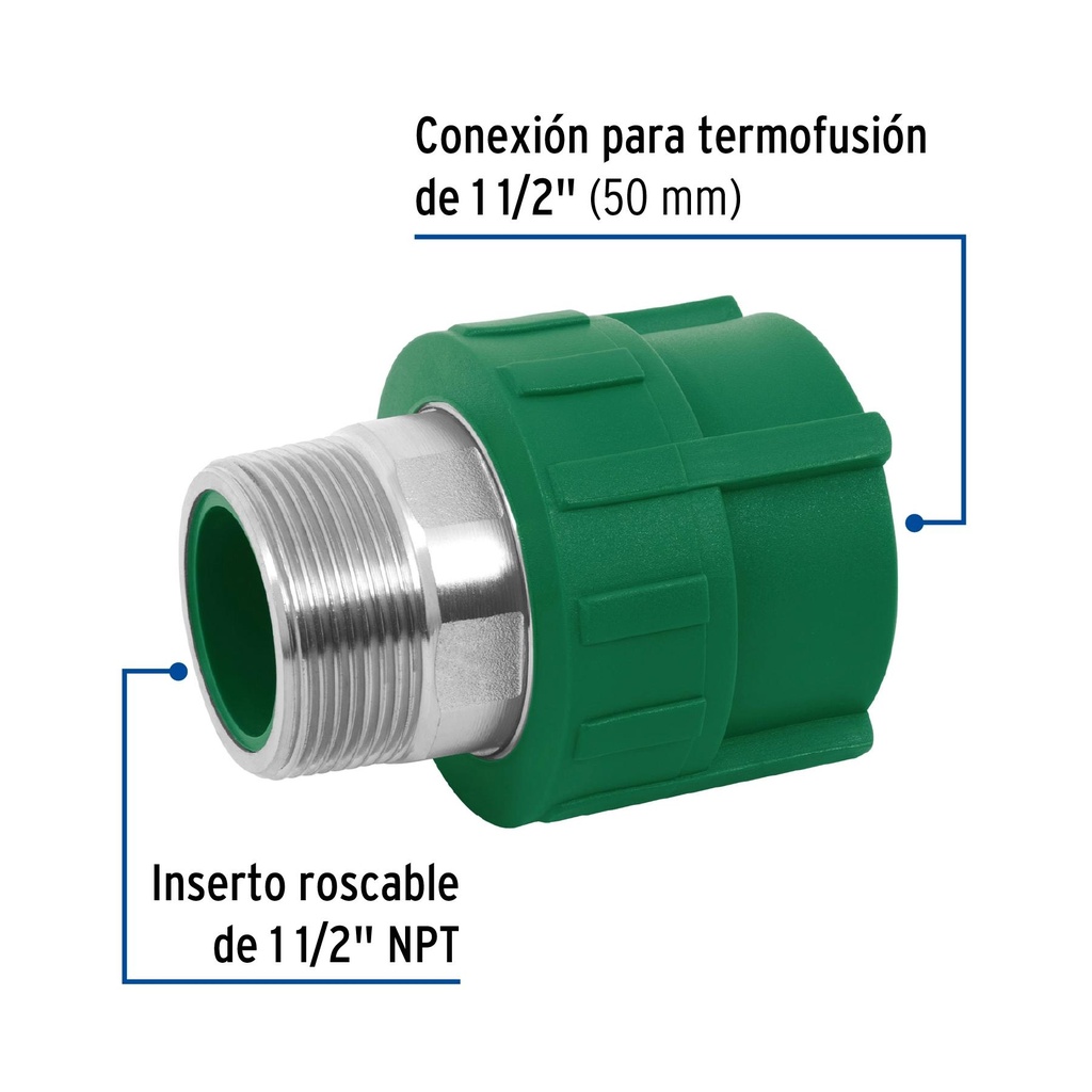 Adaptador PPR 1-1/2' macho con inserto metálico, Foset