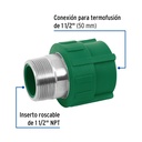 Adaptador PPR 1-1/2' macho con inserto metálico, Foset