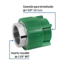 Adaptador PPR 1-1/4' hembra con inserto metálico, Foset