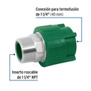 Adaptador PPR 1-1/4' macho con inserto metálico, Foset