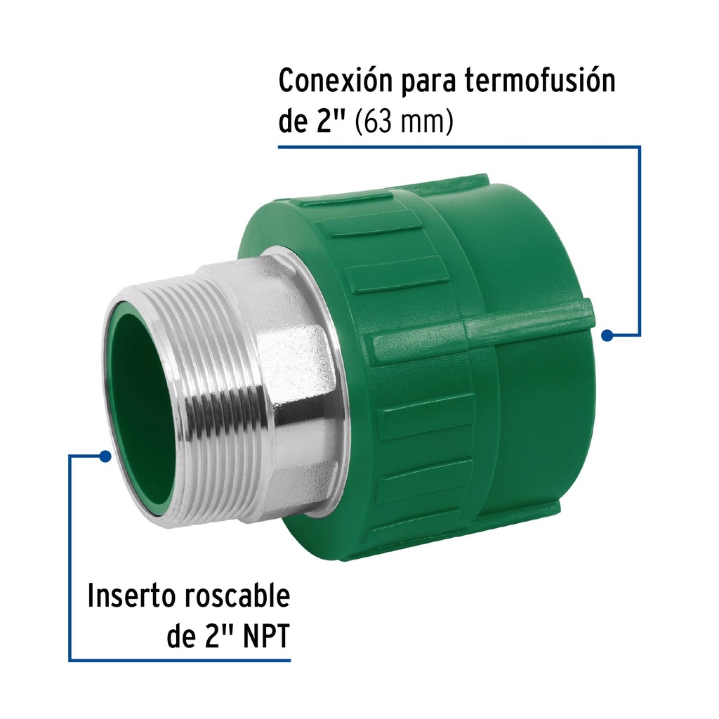 Adaptador PPR 2' macho con inserto metálico, Foset