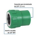 Adaptador PPR 3/4' hembra con inserto metálico, Foset