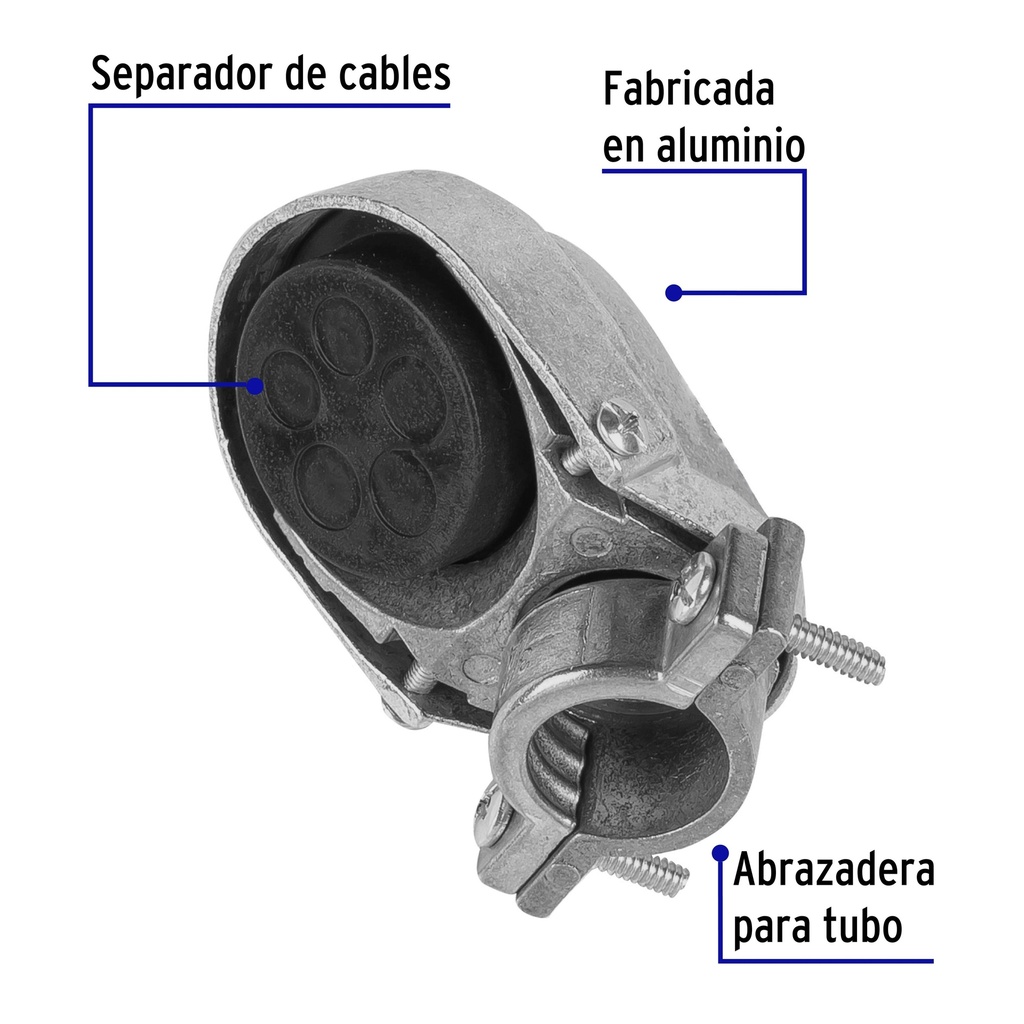 Mufa con abrazadera para tubo 3/4', Volteck