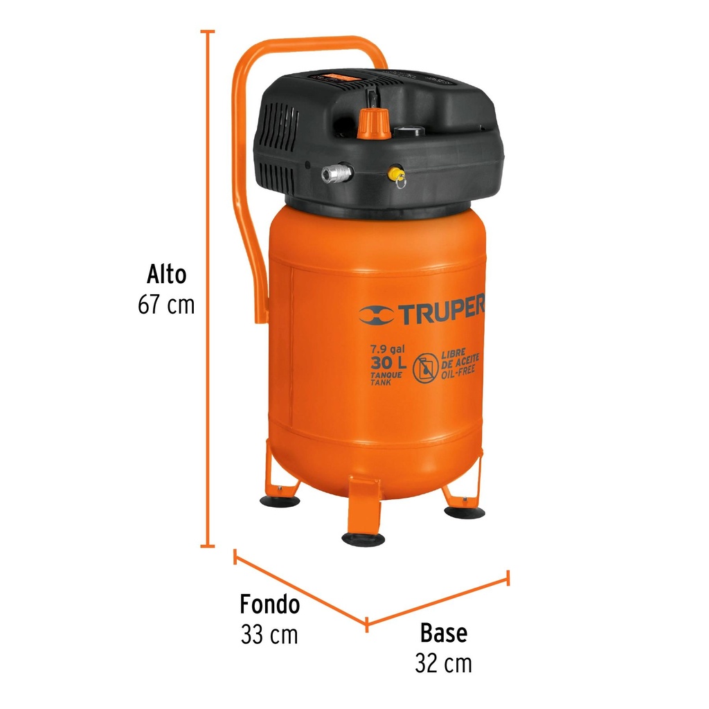 Compresor de aire libre de aceite, 30 L, 3 HP (potencia máx)