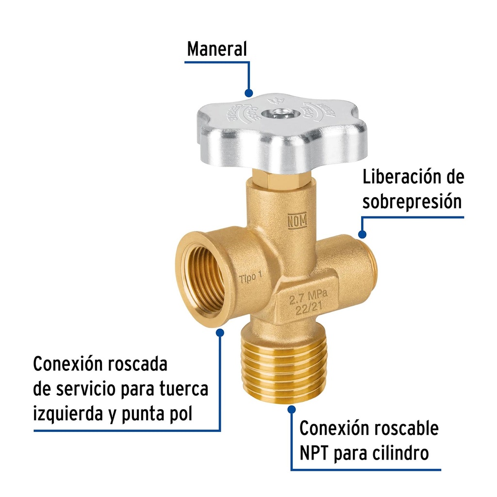 Válvula para cilindros de gas LP hasta 45 kg, Foset