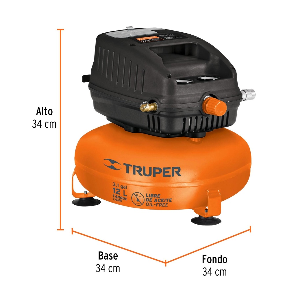 Compresor de aire libre de aceite, 12 L, 1 HP (potencia máx)