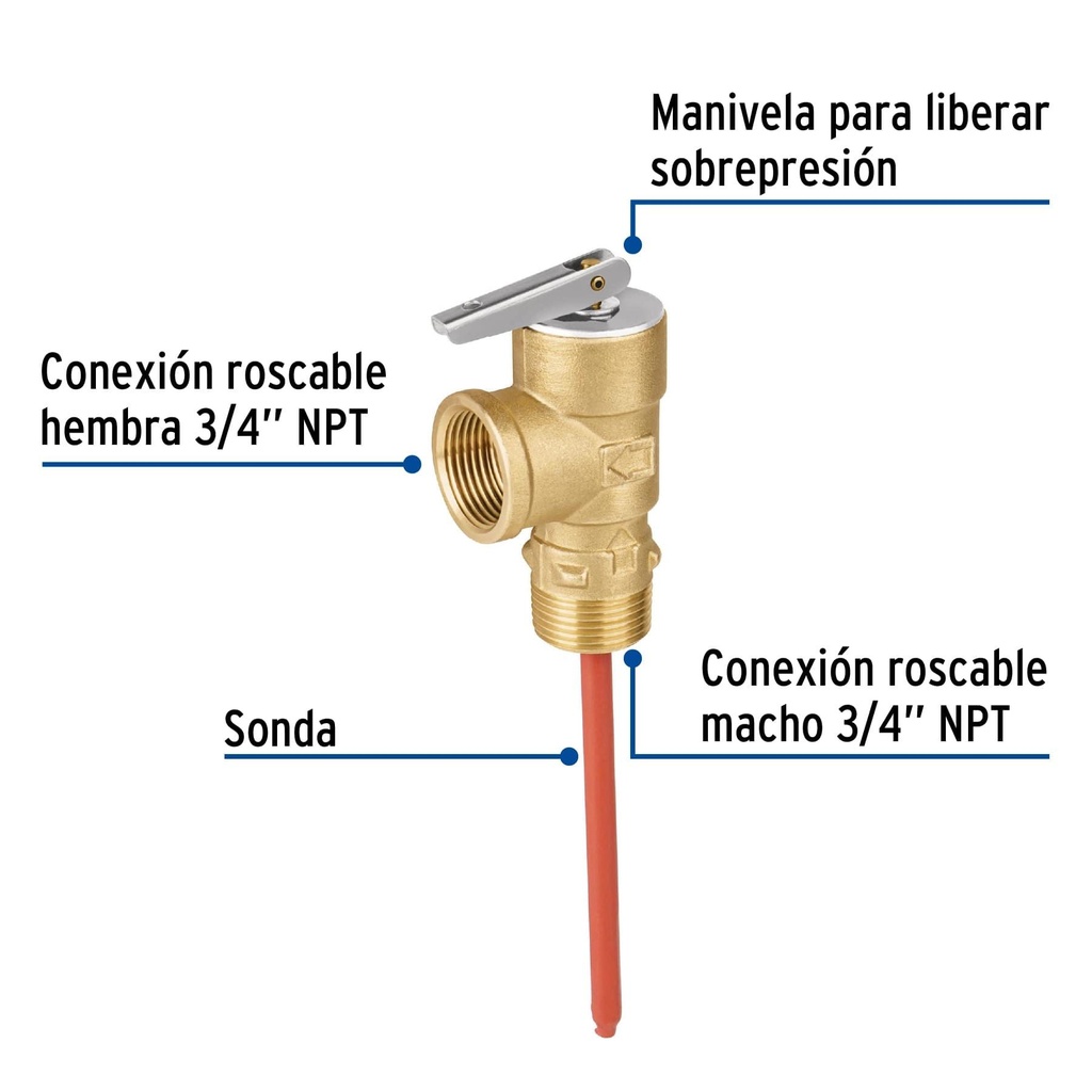 Válvula de alivio de 3/4' para boiler, 150psi, Foset