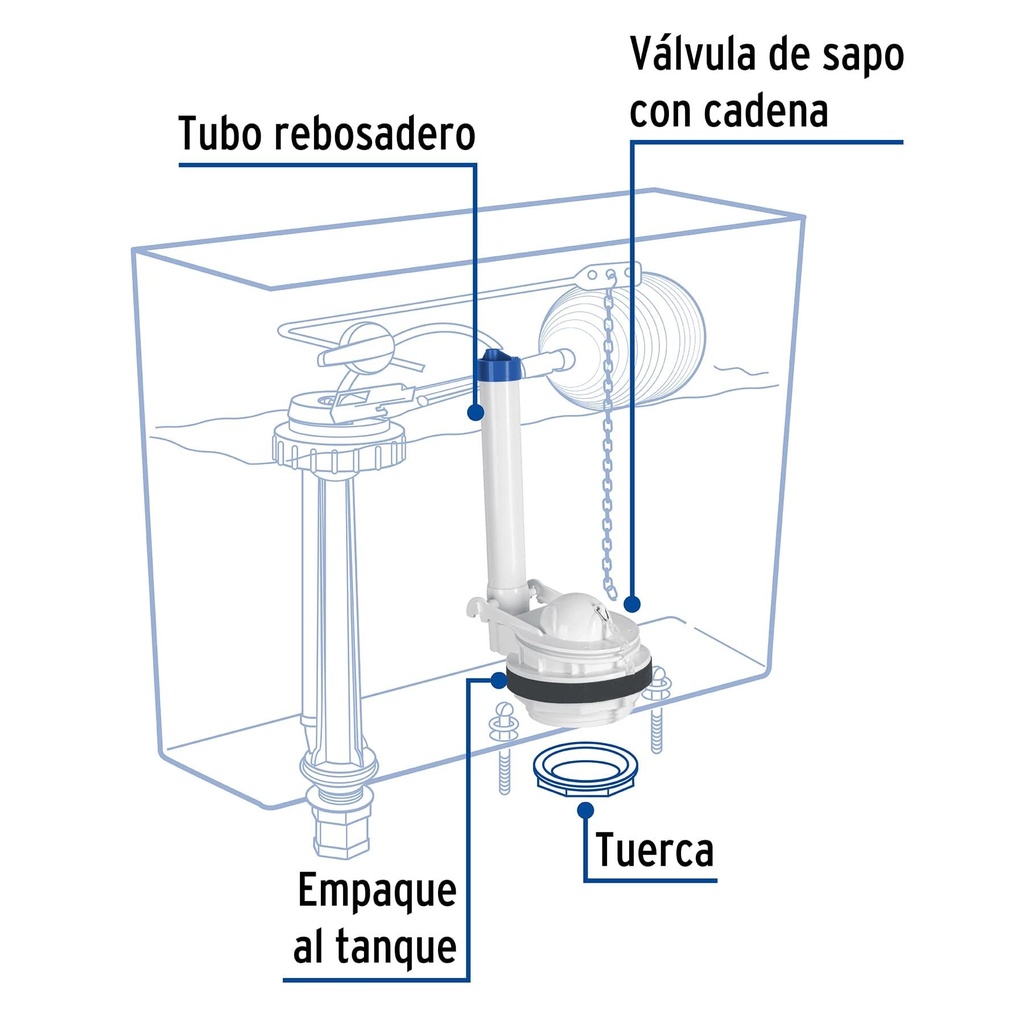 Válvula de descarga 3' para WC de 2 pzas, cadena plástica