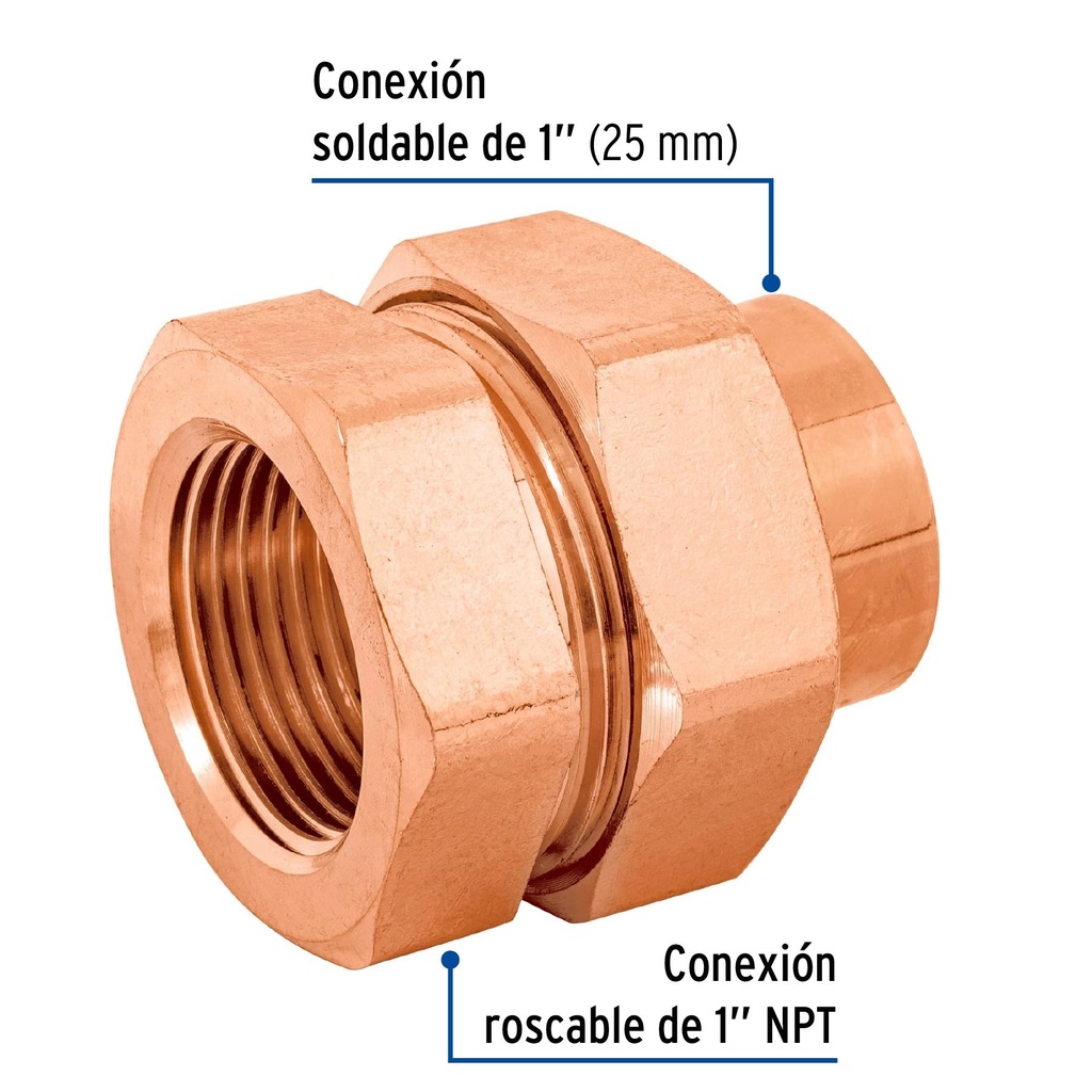 Tuerca unión latón cobrizado 1' rosca interior, Foset