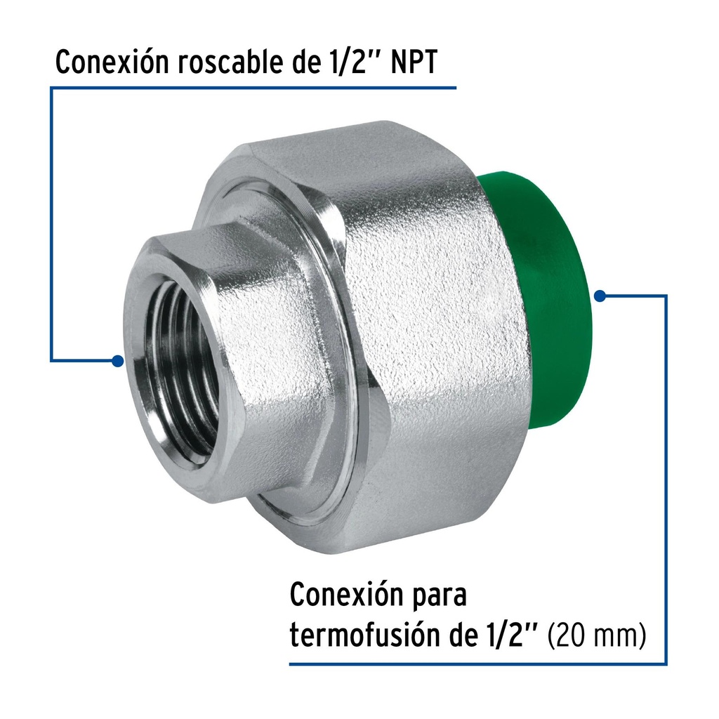 Tuerca unión mixta de PPR 1/2' x 1/2', Foset