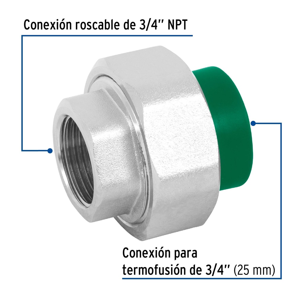 Tuerca unión mixta de PPR 3/4' x 3/4', Foset