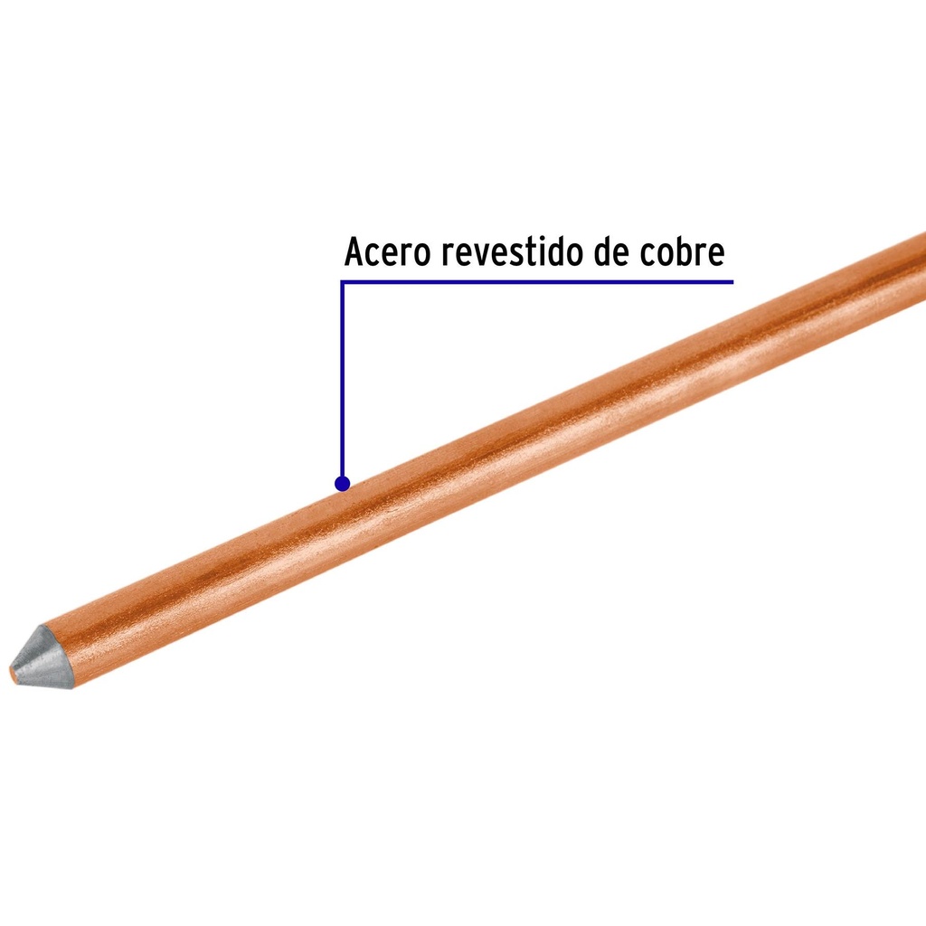 Varilla de 1.5 m, acero revestido de cobre, de 1/2' Volteck